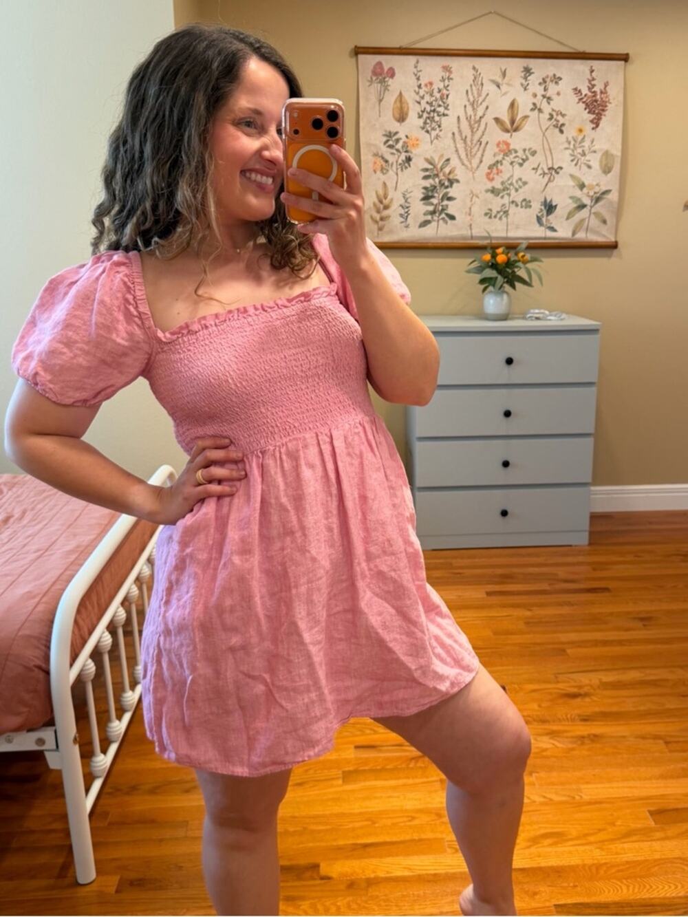 J. Crew Linen Pink Smocked Babydoll Mini Dress Small